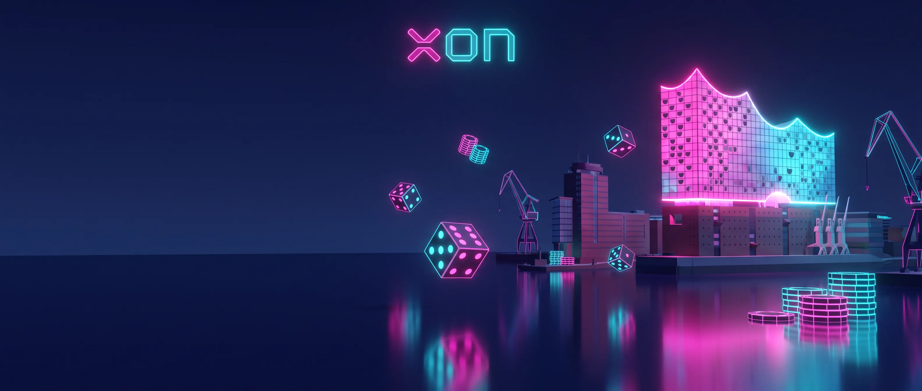 Xon Bet in einer neonbeleuchteten Hamburger Hafenlandschaft